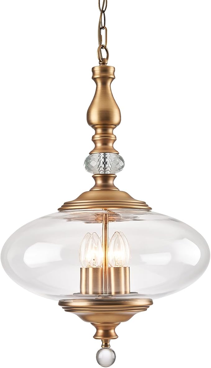 Vintage Pendant Light Brass Glass Pendant Light 15.74" Wide 5 Light Chandeliers for Kitchen, Dining Room Adjustable Hanging Height