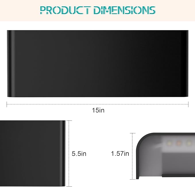 Modern LED Wall Sconce, 20W Dimmable 5CCT (3000K-6500K), Upper and Lower Illuminated Wall Sconce, for Bedroom, Living Room, Hallway, Vanity Lights (15 Inch - Matte Black 1 Piece)