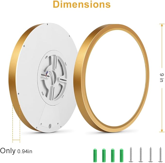 9Inch LED Flush Mount Ceiling Light Fixture, 18W(180W Equivalent), 1800LM, 6000K Cool White, IP40, Flat Modern LED Ceiling Lights for Bedrooms, Living Rooms, Bathrooms, Stairwells, etc.(Gold)
