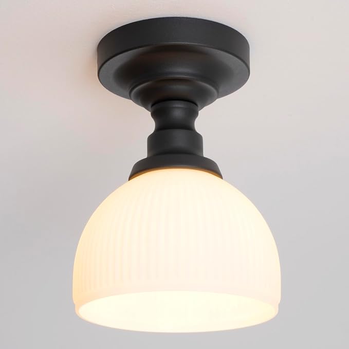Modern Schoolhouse Semi Flush Mount Ceiling Light,Black Close to Ceiling Light Fixtures with Hand-Blown Glass Hallway Light Fixtures for Laundry Entryway Kitchen Bathroom Bedroom E26 Base