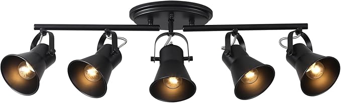 KEESFU 5-Light Track Lighting Kit,Black Semi Flush Mount Ceiling Light with 5 Rotatable Light Heads,Modern Accent Lighting for Livingroom,Bedroom,Hallway,Art Wall,Bathroom,Kitchen.(5-Light)