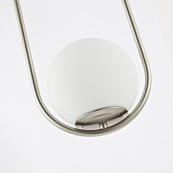 BYOLIIMA Modern Globe Pendant Light Brushed Nickel Chandelier 1-Light Mid Century Ceiling Hanging Lighting Fixture White Globe Glass Shades for Kitchen Island Dining Room Bedroom