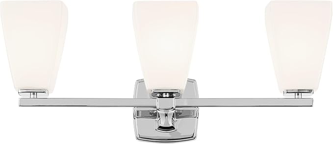 Kichler Marant 21.25" 3-Light Bathroom Vanity Light Fixture with Opal Glass in Chrome, Modern Wall Mount Over Mirror for Powder Room (21.25" W x 9.5" H), 55216CH