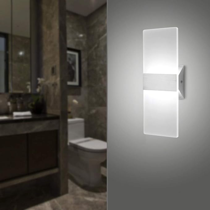 LED Wall Sconce Modern Wall Light Lamps 12W Cool White 6000K Up and Down Indoor Acrylic Lighting Fixture for Living Room Bedroom Hallway Conservatory Home Room Decor Not Dimmable No Plug(3 Pack)