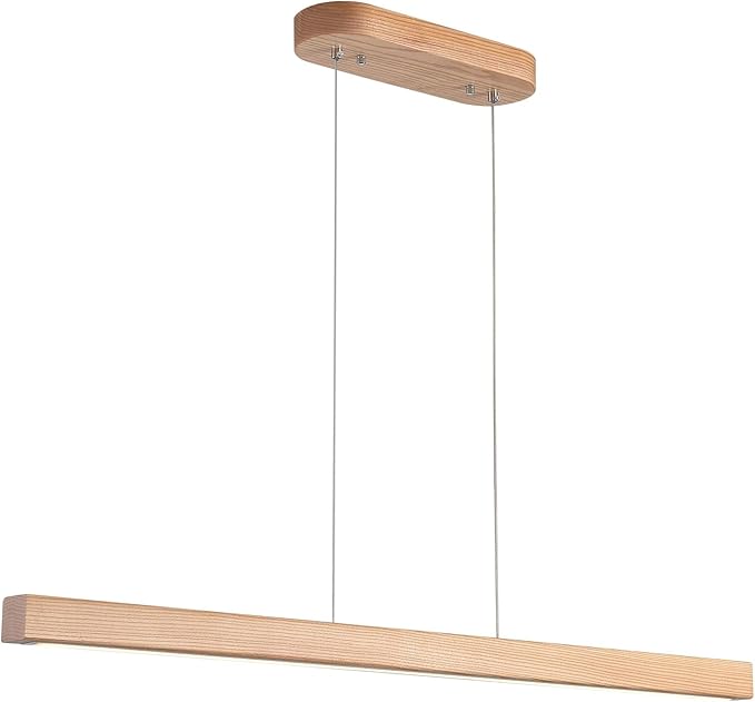 YISDESIGN 47" 36W 1-Light Wooden Led Linear Pendant Light Dimmable Led Chandelier Ceiling Hanging Light Fixtures Modern Chandeliers for Dining Room Kitchen Island Pool Table Lights Natural