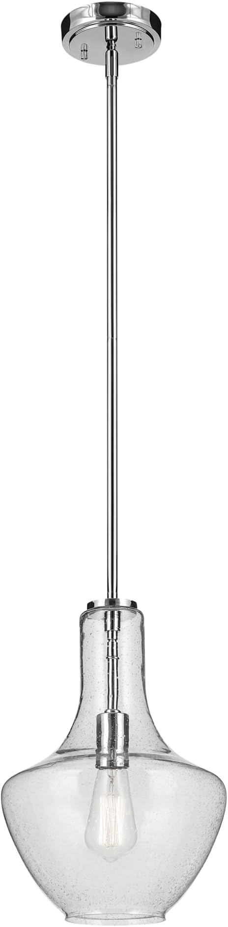 Everly 15.25" 1-Light Bell Pendant with Clear Seeded Glass in Chrome, for a Kitchen Island, Dining Nook, or Home Bar, (15.25" x 10.5") 42141CHCS