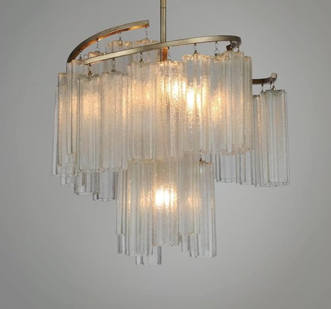Maxim Lighting Victoria 7-Light Pendant Light | Golden Silver Steel Finish | Waterfall Glass Shade | Contemporary Indoor Light Fixture | Ideal for Kitchen Islands & Dining Rooms | 39575WFLGS
