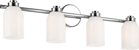 Kichler Shae 32.25" 4-Light Bathroom Vanity Light Fixture with White Opal Glass in Chrome, Modern Wall Mount Over Mirror for Powder Room (32.25" W x 9" H), 55203CH