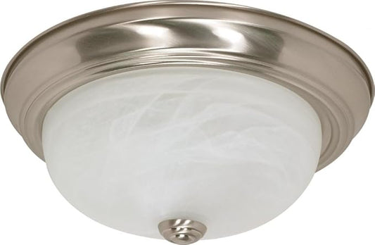 NUVO 60/198 Flush Mounted Dome Light Fixture, 13", Brushed Nickel/Alabaster Glass