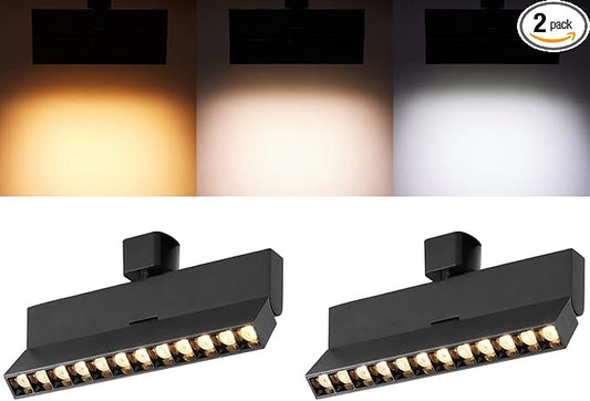 VANoopee 3-Color Dimmable LED Track Lighting Heads H Type Bright Track Light Heads Modern Ceiling Spotlight Fixtures for Kitchen Wall Art, 3000K 4000K 5000K, Flicker Free 30° CRI90+ Black 12W 2 Pack