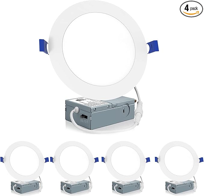 Meconard 4 Pack 6 Inch LED Recessed Ceiling Light, 2700K/3000K/3500K/4000K/5000K Selectable, Dimmable 12W=110W, 1050LM, IC Rated Can-Killer Downlights with Junction Box, ETL and Energy Star Listed