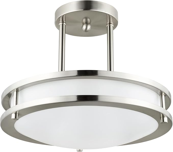 Diodesy- 12 Inch Semi Flush Mount Ceiling Light Fixture with Double Band Trim Brushed Nickel 15W 1050 Lumen 30K/40K/50K CCT Selectable Dimmable- Modern Close to Ceiling for Living Room Bedroom Kitchen