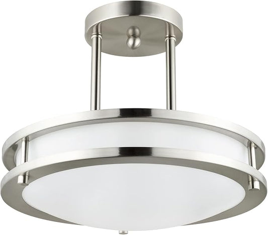 Diodesy- 12 Inch Semi Flush Mount Ceiling Light Fixture with Double Band Trim Brushed Nickel 15W 1050 Lumen 30K/40K/50K CCT Selectable Dimmable- Modern Close to Ceiling for Living Room Bedroom Kitchen