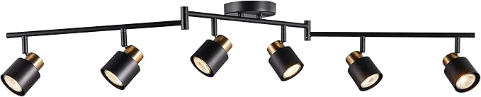 6 Light Foldable Track Lighting Kit, Matt Black Brass Finish Adjustable with Moden Flush Mount Ceiling Spotlight for Kitchen,Dining,Living Room,Home Improvement