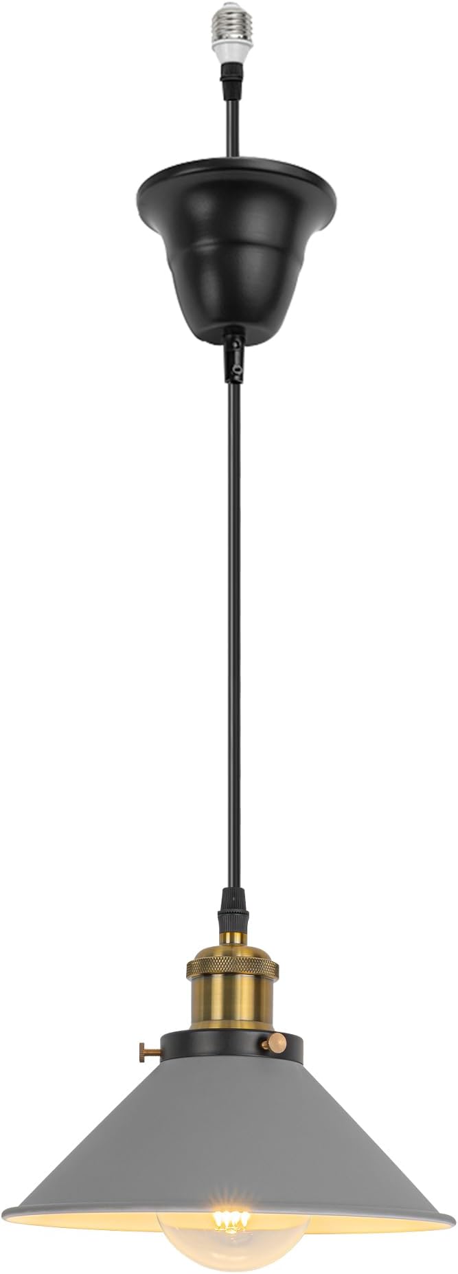 1 Pcs Ceiling Lights Conversion Pendant E26 Base Connections Adjusted Wire Length Cone Metal Grey Lampshade Industrial Style Conversion Kit for E26 Ceiling Lamp Fixtures