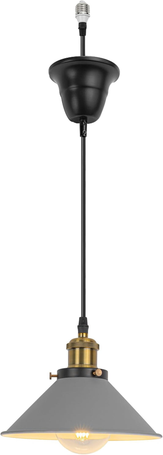 1 Pcs Ceiling Lights Conversion Pendant E26 Base Connections Adjusted Wire Length Cone Metal Grey Lampshade Industrial Style Conversion Kit for E26 Ceiling Lamp Fixtures