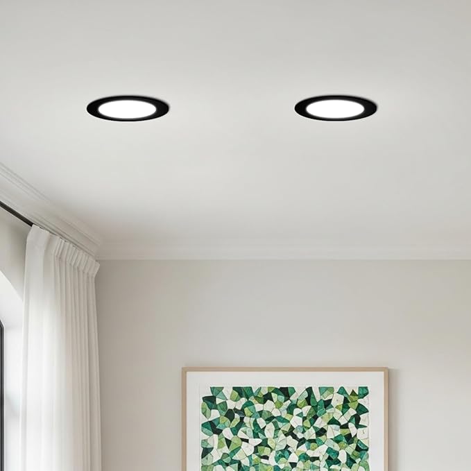 ANWIO Recessed Lighting 6 Inch Black, 5CCT 9W 1000LM Flat Retrofit LED Recessed Lights Can Needs, 2700/3000/4000/5000/6000K Selectable Can Lights CRI 80+ Dimmable E26 Base IC Rated & ETL 5 Pack