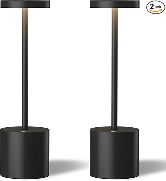 TBBGA LED Cordless Table Lamps Set of 2,Portable Rechargeable 5000mAh Outdoor Table Lamp,3 Color Stepless Dimming Battery Powered Lamp, Table Light for Dinner/Patio/Restaurant/Bedroom.(Black)