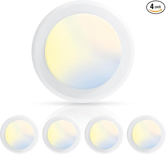 ECOELER 5CCT Selectable LED Flush Mount Ceiling Light, 6 Inch Dimmable Disc Lights, 16.5W 1000LM, Low Profile Surface Mount Ceiling Lights for Kitchen, Garage, Laundry, ETL&FCC, 4 Pack