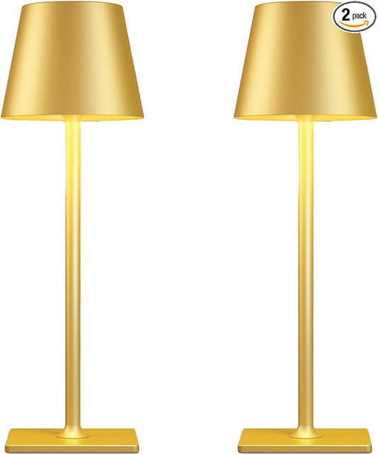 Yogaret 2 Pack Gold Rechargeable Table Lamps,Cordless Lamp with 6000mAh Battery Operated,Wireless Lamp for Restaurant Home Dinner Dining Kitchen Outdoor Patio,Waterproof & Portable