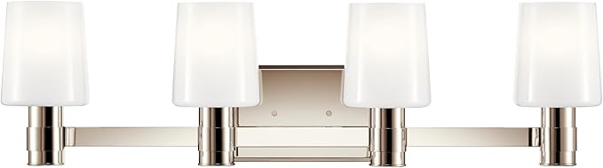 Kichler Adani 4-Light Bathroom Vanity Light Fixture with Opal Glass in Polished Nickel, Modern Wall Mount Lighting Over Mirror for Bathroom (8.25" x 30"), 55177PN