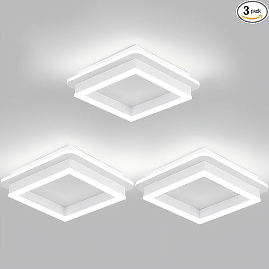 CANEOE 3 Packs Square Flush Mount Ceiling Light, 6000K Black Modern LED Ceiling Light Fixture, Minimalist Hallway Lighting Fixture Ceiling Lamp for Hallway Entryway Bedroom Balcony (White)