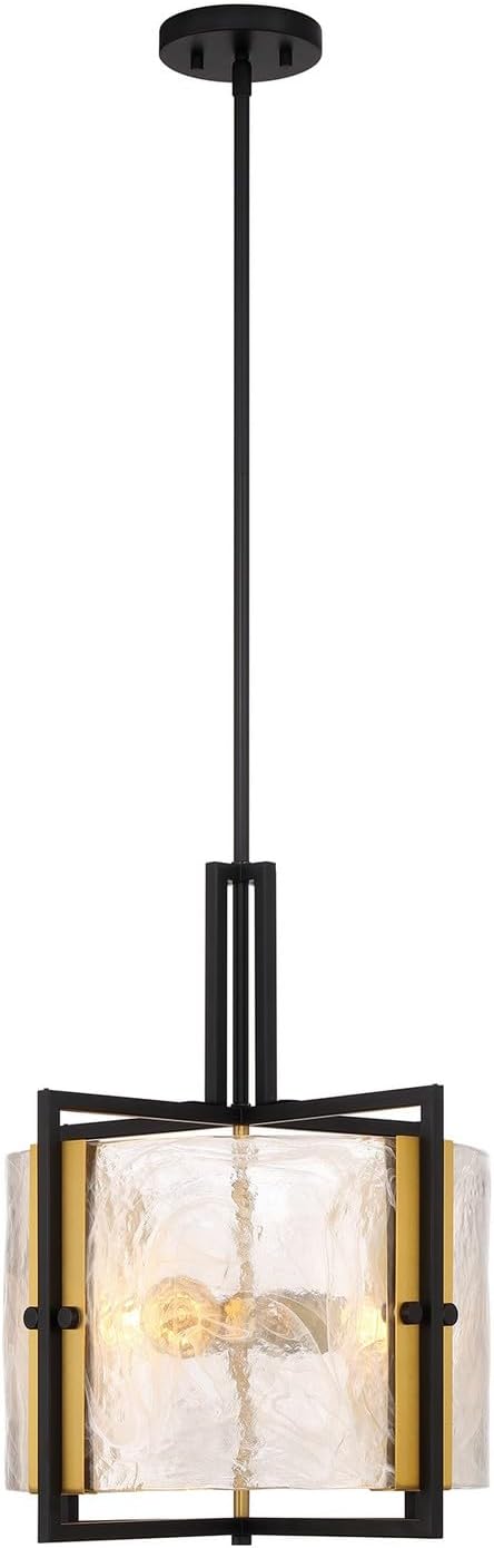 Savoy House 7-1699-3-143 Hayward Modern Strie Piastra Glass Drum Pendant, 3-Light 180 Total Watts, 20" H x 16" W, Matte Black & Warm Brass