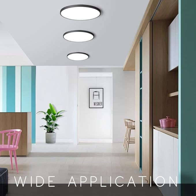 LED Flush Mount Ceiling Light Fixture, 8.9 Inch 18W, 6000K Daylight White, Black Flat Modern Round Lighting Fixtures, 1800LM, 180W Equivalent White Ceiling Lamp Lights for Kitchen, Stairwell, Bedroom