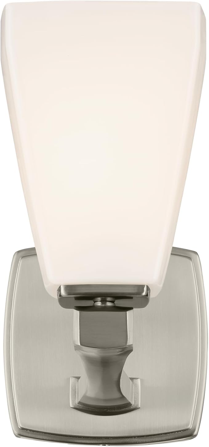 Kichler Marant 5" 1-Light Wall Sconce Bathroom Light Fixture with Opal Glass in Brushed Nickel for Bathroom, Powder Room, Hallway, Fireplace (5" W x 9.5" H), 55214NI
