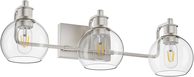 Tipace 3 Lights Vanity Light Bathroom Light Fixture Over Mirror for Bathroom Glass Shade Lights Brushed Nickel Vintage Lighting Fixture(Exclude Bulb)