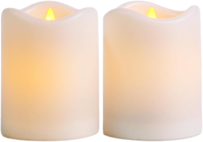 Solar Candles Outdoor Waterproof 2 Pack, 3"x4" Flickering Flameless Solar Pillar Candle Lights, Dusk to Dawn Warm Amber Solar Candles for Lanterns, Garden, Patio, Porch, Backyard Decor, Memorial Gifts