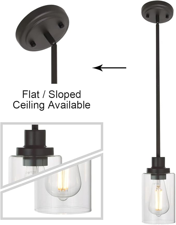 MELUCEE 1-Light Glass Pendant Light Industrial Edison Style Oil Rubbed Bronze Finish, Kitchen Island Lighting Hanging Lamp for Dining Room Sink Bedroom