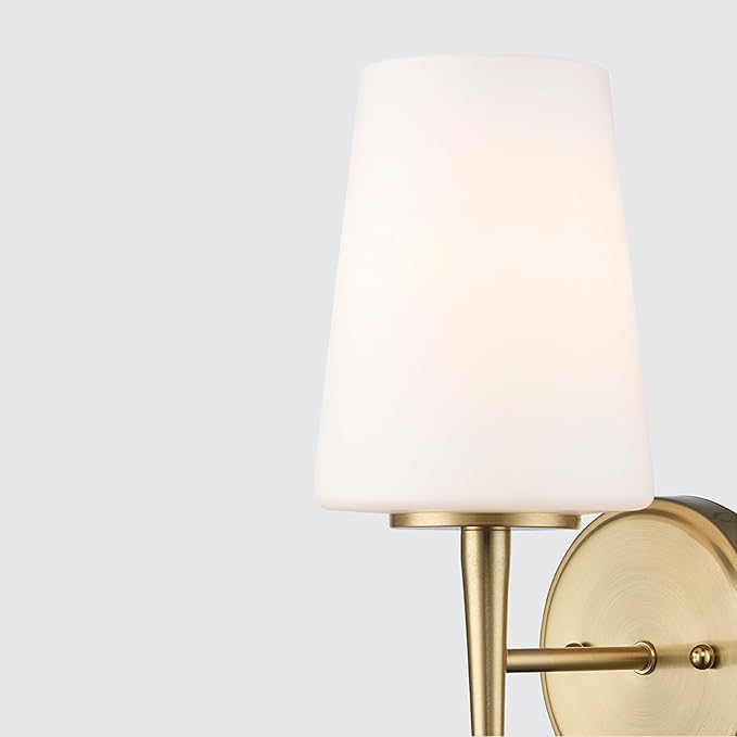 Montgomery 1-Light Wall Sconce | Brushed Gold Finish with White Frosted Glass Shade | Vertical Mounted Indoor/Outdoor Sconces | Uses E26 Base Bulb (Gold, Sconce)