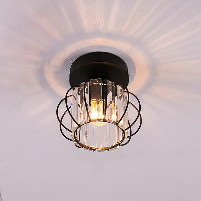 FRIXCHUR Black Modern Semi Flush Mount Ceiling Light Fixture Ceiling Light Shade Mini Crystal Chandeliers Ceiling Light for Kitchen Island Hallway Closet Dining Room Bedroom Staircase E26 Base