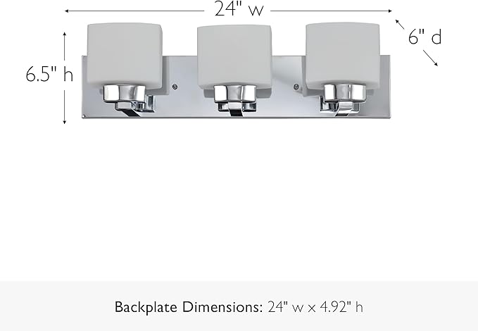 Design House 587469 Dove Creek 3-Light Vanity Light, Polished Chrome Finish, Frosted Glass Shades, Dimmable, Bathroom Wall Fixture