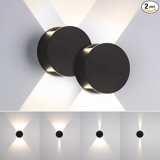 Tubicen Wall Sconce Set of 2 Black Round Wall Lights Beam-Adjustable LED Dimmable Movie Theater Sconce Lighting Up Down Hardwired Indoor Small Wall Lights for Living Room Bedroom Hallway Stairway