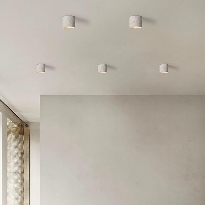 Modern Minimalist Concrete Ceiling Light Fixture Flush Mount LED Ceiling Lamp for Living Room, Bedroom, Hallway Wabi-Sabi Style Cement Cylinder Spotlight Warm White 3000K(White Color,H-11cm)