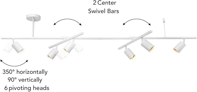 Globe Electric West 64" 6-Light Track Lighting, Matte White, Center Swivel Bars, Bulb Not Included