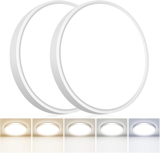 hepside LED Flush Mount Ceiling Light, 13Inch 24W LED Ceiling Lights Fixture,5 Color Temperatures in One,Ultra-Thin Flush Mount Light Fixture for Closet Bathroom Hallway Bedroom Laundry (2PACK)