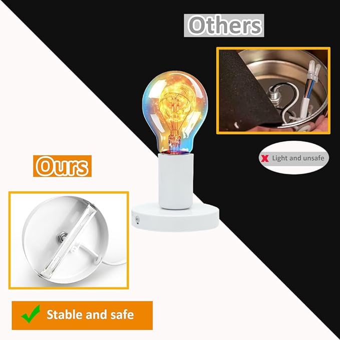 Polished Metal Desktop Lamp Base E26 E27 Screw Light Bulb Night Light Base Lamp Replacement, 6 Feet Cord Extension On/Off Switch, Small Replacement Screw Ceiling Bulb Hold. (White)