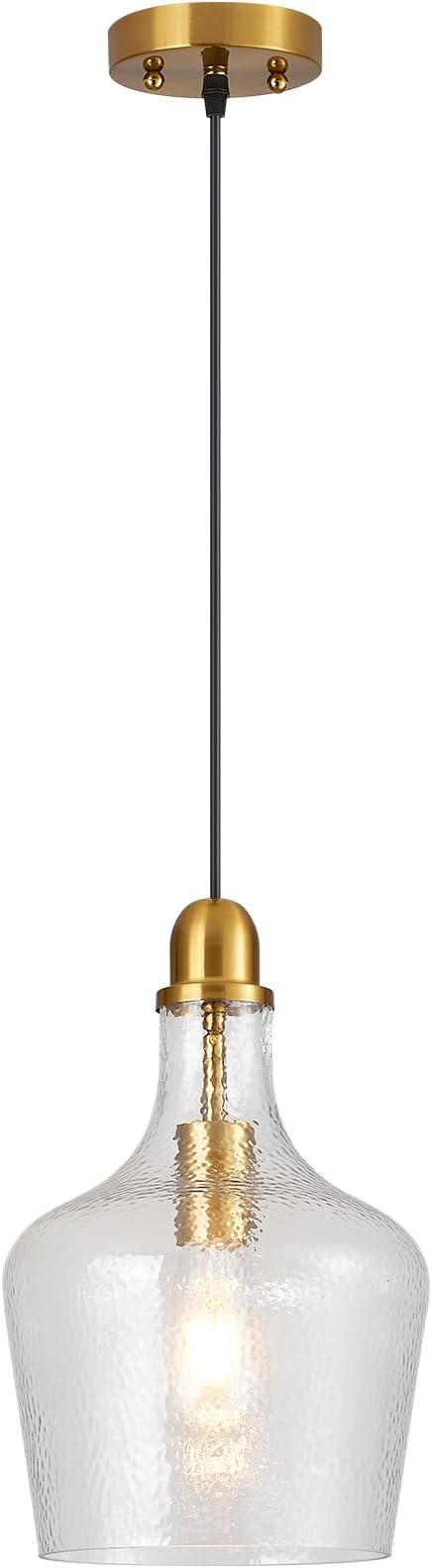 Glass Pendant Light Modern Brass 1 Light Single Dome Pendant Lighting Fixtures for Kitchen Island Dining Room Hallway, Dia 9 Inch, E26, UL Listed