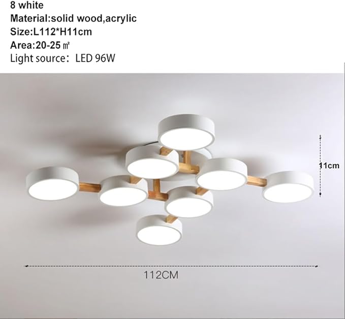 LED Ceiling Light Fixture,44 Inch 8-Lights Modern Ceiling Lights Flush Mount Wooden 96W Chandelier for Living Room Bedroom Kitchen,Dimmable 3000K/4000K/6000K Temperatures Selectable, White
