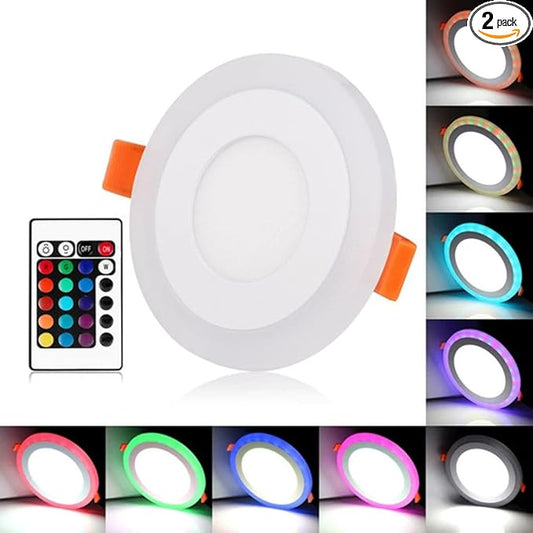 2-Pack Modern Round RGB LED Flush Mount Lighting Colors Changing 6/10/16/24W LED Downlight, Ceiling Light, RGB & White 5000K with Remote Control (24, watts)