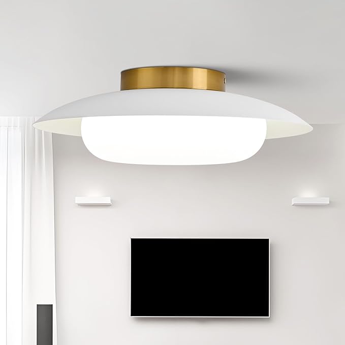 15.75 inch Modern LED Semi Flush Mount Ceiling Light - Round Matte White and Gold 36W 5000K Daylight Not Dimmable Bright Fixture for Kitchen Master Bedroom Living Room Entryway Lighting