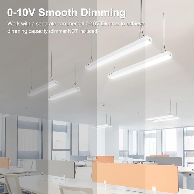 DAKASON 4FT Linkable LED Linear Light, 50W/40W/30W, 3/4/5000K CCT Selectable, Commercial Linear Lighting Fixture for Office, Workshop, Dimmable Suspended/Flush Mount Ceiling Light, White 4 Pack