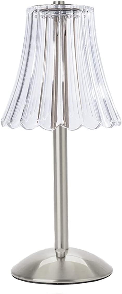 HEQET Cordless Table Lamps for Home,Table,Dining Room, Gold Rechargeable Lamps, USB Charge 12'' Tall LED Brass Portable Outdoor Indoor Table Lamp with Built-in Dimmer (Silver-Flower)
