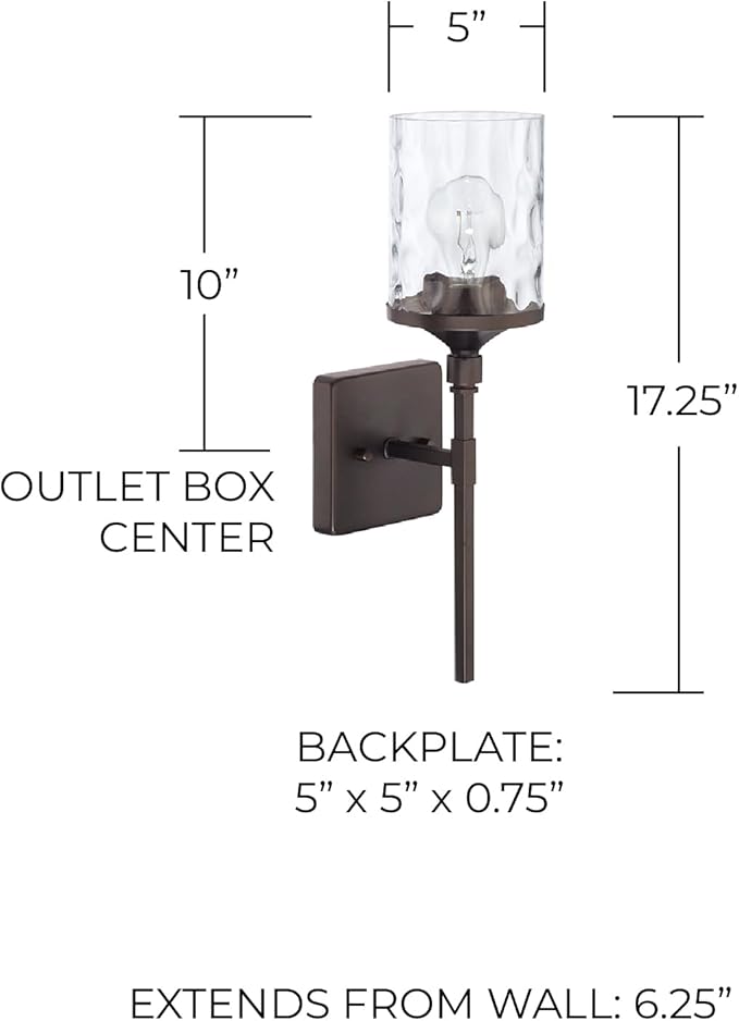 HomePlace by Capital Lighting 628811BZ-451 Colton Urban/Industrial Clear Water Glass Torchiere Wall Sconce, 1-Light 100 Watt, 17" H x 5" W, Bronze