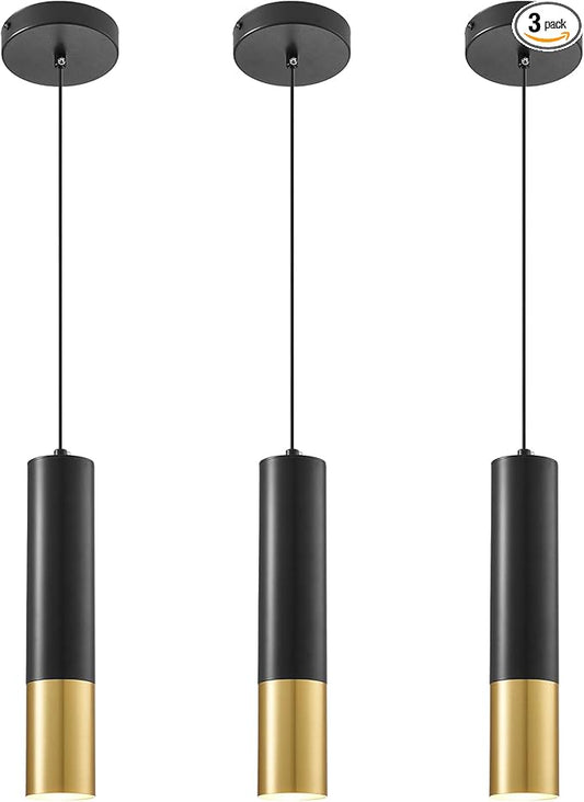 Modern Pendant Lights Fixtures 4000K, Black and Gold Pendant Light Kitchen Island 3 Pack with LED Bulb, Minimalist Hanging Lights for Kitchen Dining Room Bedroom Bar 5W