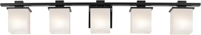 Kichler Tully 5-Light Bathroom Vanity Light Fixture with Satin Etched Cased Opal Glass in Black for Over Mirror, Soft Modern Style Lighting (40.25" x 6.5" x 7"), 45193BK