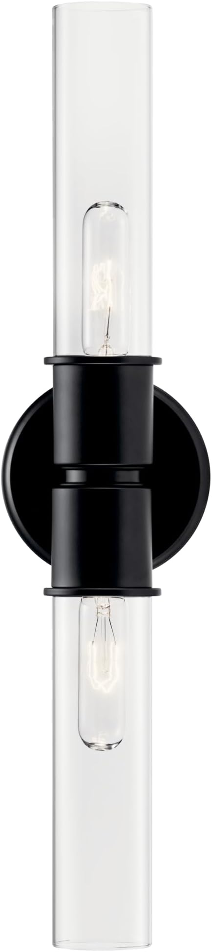 Kichler Aviv 2-Light Wall Sconce, Modern Light with Clear Glass in Black, for Bedroom, Laundry Room, Kitchen or Hallway (24" x 5.5"), 52654BK